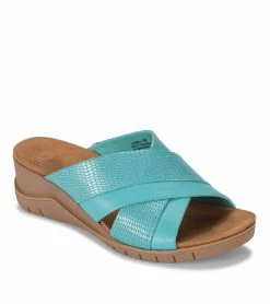 Wholesale 🤩 Baretraps Carmiela Wedge Slide 🩴 Sandal (BT28958) Turquoise Lizard 😍
